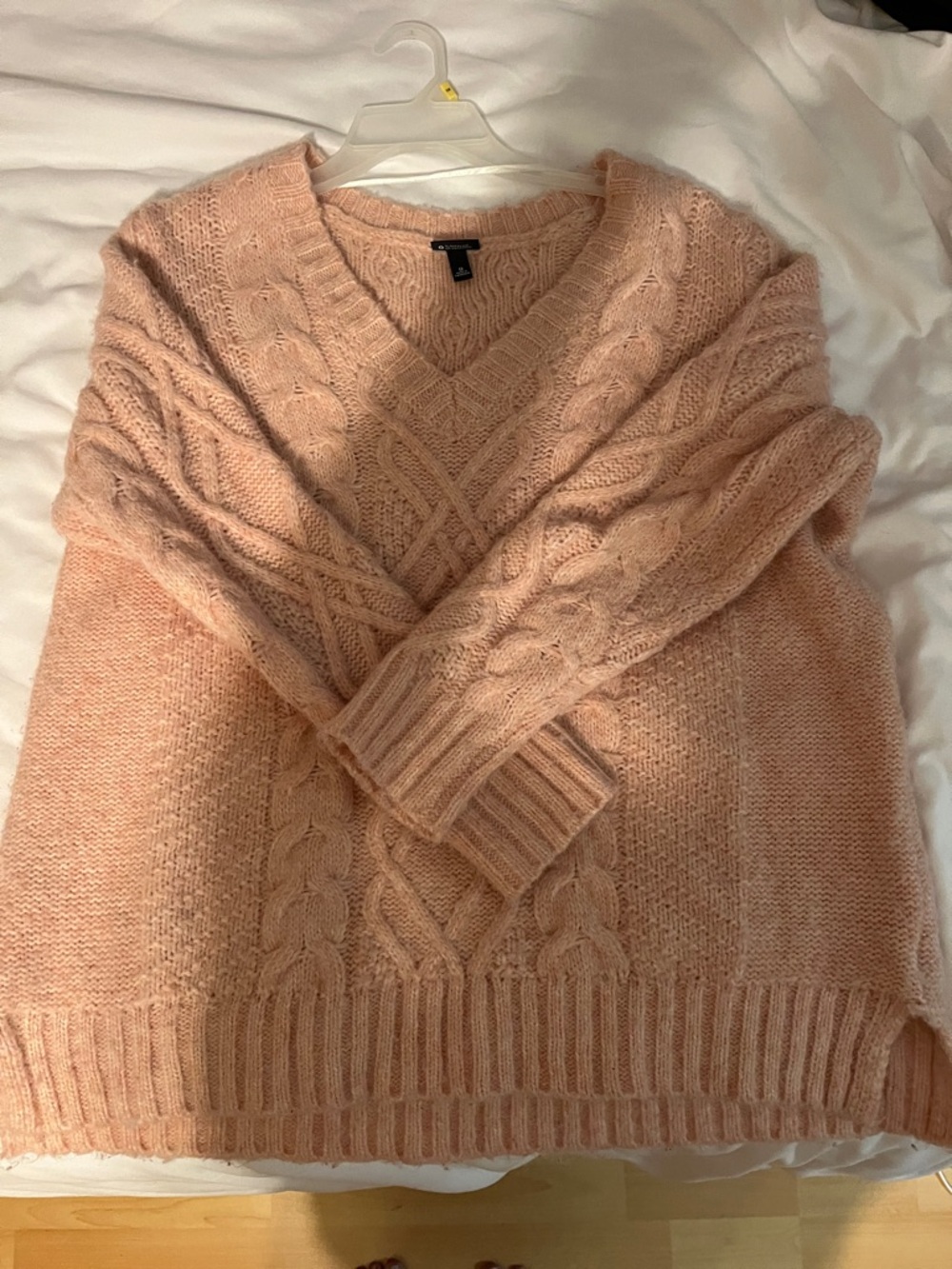 torrid Blush Peach Cable V-Neck Sweater